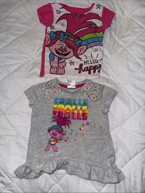 2/3T vintage Y2K Trolls Graphic Ruffle Hem Tee - Pink & Gray